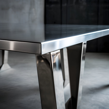 Stainless steel table in modern kitchen, shallow depth of fieldの素材