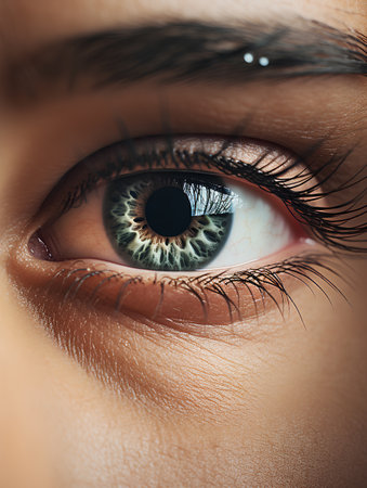 Close up of a beautiful woman's eye. Macro shot. Toned.の素材