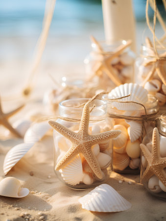 Starfish and seashells on the beach. Summer vacation conceptの素材