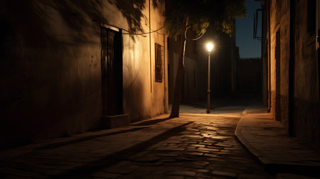 Old street in the old town at night, 3d render.の素材
