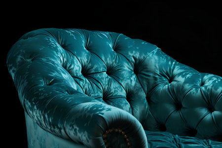 Luxury blue leather sofa isolated on black background. 3d renderingの素材