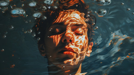 Portrait of a woman in the water. 3d rendering.の素材