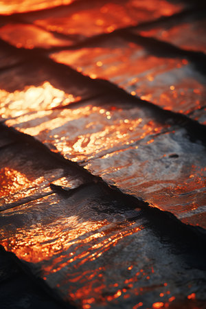 Roofing tiles in the sun at sunset. Close-up.の素材