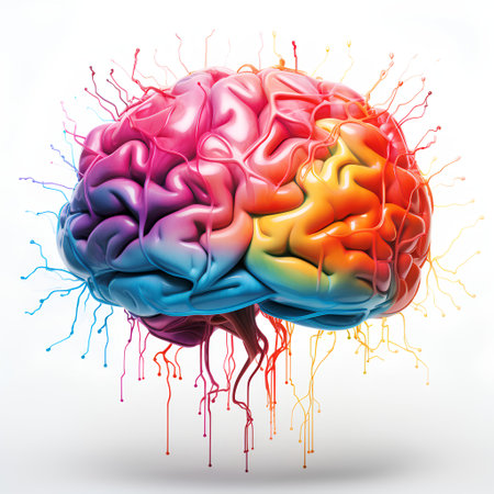 Brain, human brain with colorful paint splashes, 3d renderingの素材