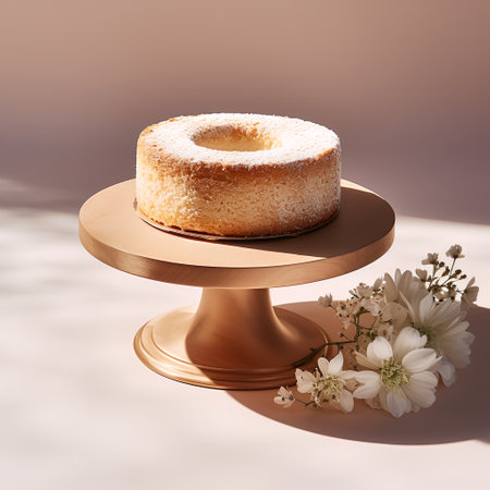 Cake on a stand with flowers on a light background. 3d renderingの素材