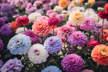 Colorful dahlia flowers blooming in the garden, stock photoの素材