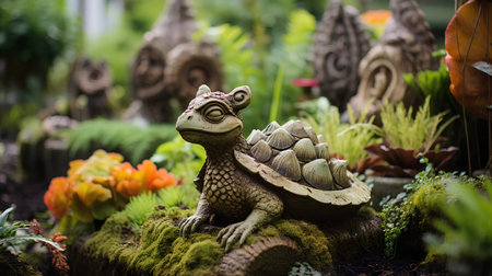 Tortoise statue in the garden. Miniature garden decoration.の素材