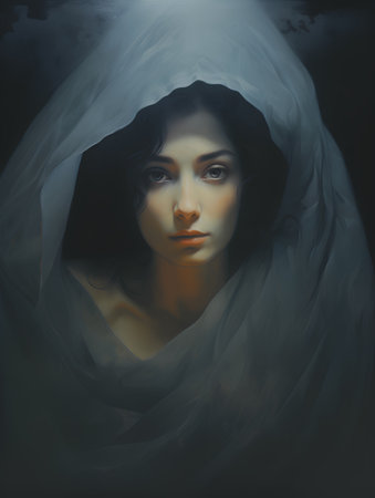 Fashion art portrait of a beautiful young woman in a veil.の素材