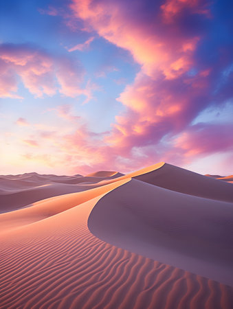Desert dunes at sunset. 3d render of desert landscapeの素材