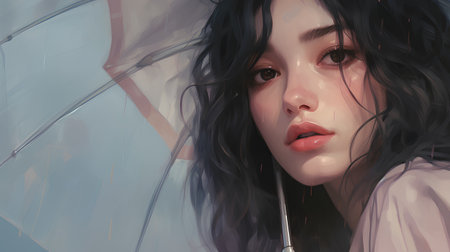 Portrait of a beautiful young woman with long black hair. 3d renderingの素材