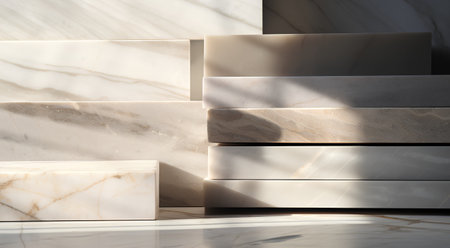 Marble wall with shadow and sunlight. 3d rendering. Computer digital drawing.の素材