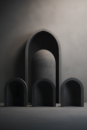 Abstract concrete room with arches and concrete floor. 3D Renderingの素材