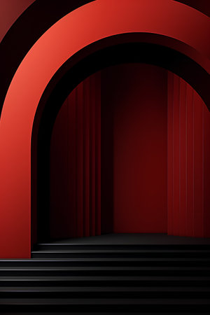 Abstract red background with stairs and arch. Vector illustration. Eps 10の素材