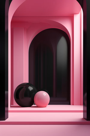Abstract background with black and pink arch and balls. 3d renderingの素材