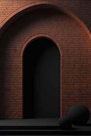 3d illustration of black arch on brick wall background. 3d renderingの素材