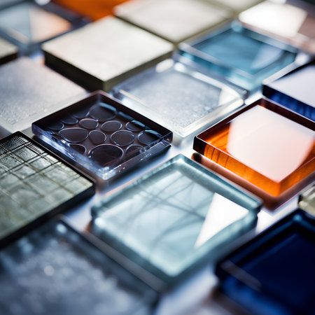 Multicolored acrylic paints in glass containers close-up macro photographyの素材