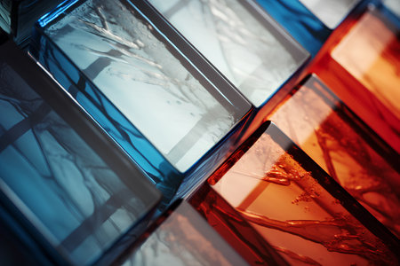 Close up of colorful ice cubes. 3D Rendering. Toned.の素材
