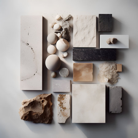 Set of natural stone textures on white background. Flat lay, top view.の素材