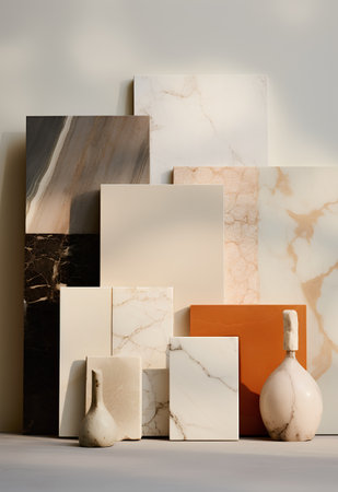 3d render, beige and brown marble background with vaseの素材