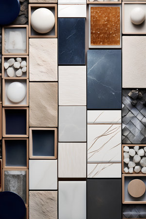 3d illustration of a collage of different types of ceramic tilesの素材