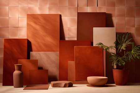 3d render of abstract geometric forms. Minimalistic interior design.の素材