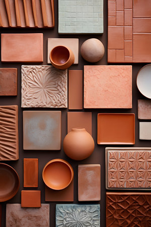 Seamless pattern made of ceramic terracotta pots and clay platesの素材