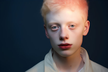 Portrait of a boy with freckles on his face. Studio shot.の素材