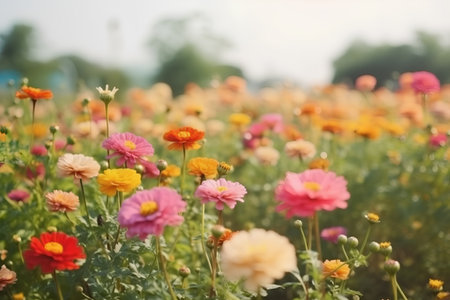 Colorful cosmos flower in the garden with soft focus and shallow depth of fieldの素材