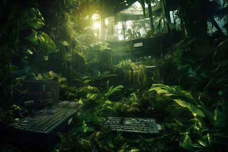 Futuristic cyborgs in the jungle. 3d renderingの素材