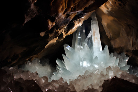 Ice formations in cave with stalactites and stalagmitesの素材
