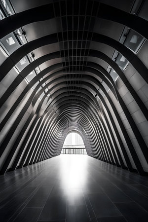 3D render of a corridor inside a modern office building. Perspective view.の素材