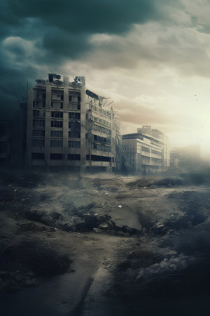 Dramatic sky over the ruins of an old building, tonedの素材