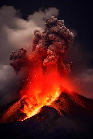 Volcanic eruption with smoke and ash on the background of the skyの素材