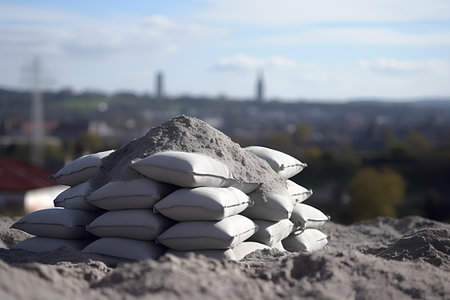 Pile of sandbags on a construction site. 3d renderの素材