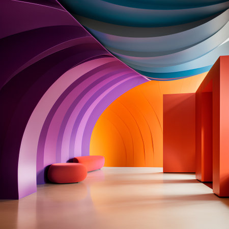 Abstract interior with colorful geometric pattern, 3d render, square imageの素材