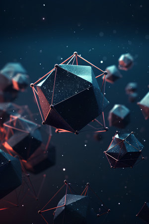 Abstract 3d rendering of low poly geometric shapes. Futuristic polygonal background.の素材