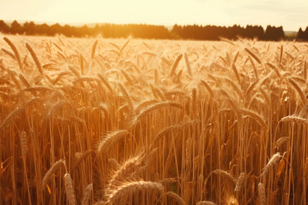 Ripe wheat field at sunset. Beautiful Nature Sunset Landscape.の素材