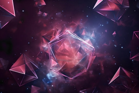Abstract background with glowing polygonal figures, 3d render illustrationの素材