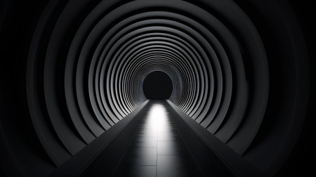 3d render of an empty tunnel in the dark with light coming throughの素材