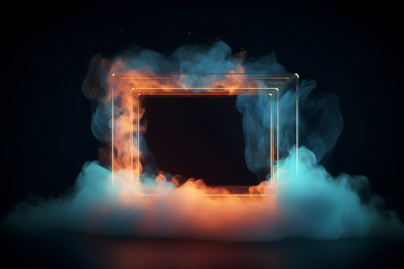 Fiery frame with smoke on a dark background. 3d renderingの素材