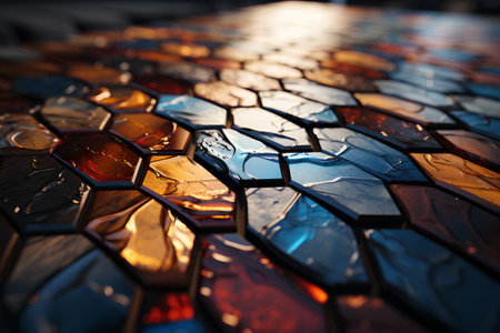 Colorful stained glass mosaic texture background. 3d render illustration.の素材