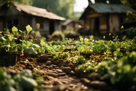 Small garden in the village. Growing vegetables. Selective focus.の素材