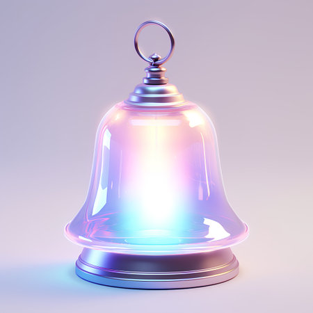 Glowing christmas bell on a purple background. 3d renderingの素材