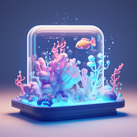 Underwater aquarium with corals and fish. 3d vector illustrationの素材