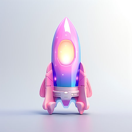 Space rocket with glowing neon light. Vector illustration in cartoon style.の素材