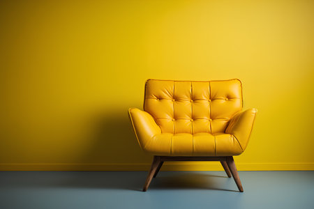 Yellow armchair in the corner of the room. 3d renderingの素材
