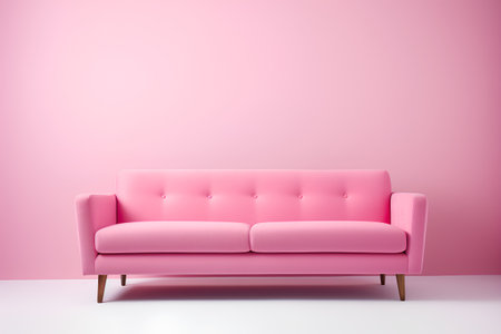 Pink sofa on a pink wall background. 3d render illustration.の素材