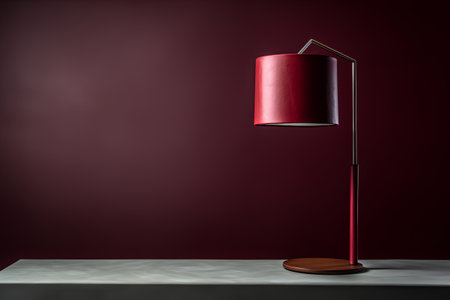 Red floor lamp on a dark red wall background. 3d renderingの素材