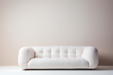 White leather sofa on a beige wall background. 3d renderingの素材