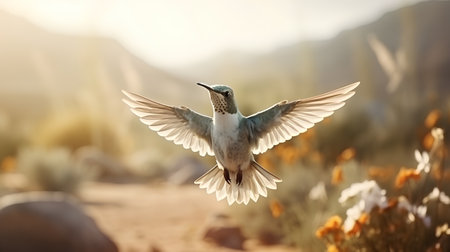 Beautiful hummingbird flying in the desert of Arizona, USA.の素材